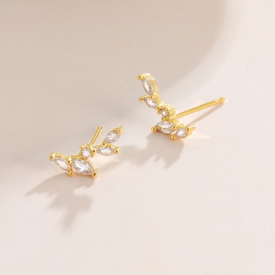 Bild von Großhandel Exquisit Stilvoll Ohrring Ohrstecker, Transparent Strassstein 18K Echtgold plattiert Messing, Frauen Umweltfreundlich Geschenk Schmuckbedarf, 19mm x 11mm, 1 Paar