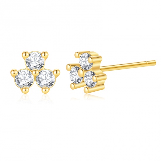 Bild von Großhandel Exquisit Stilvoll Ohrring Ohrstecker, Transparent Strassstein 18K Echtgold plattiert Messing, Frauen Umweltfreundlich Geschenk Schmuckbedarf, 19mm x 11mm, 1 Paar