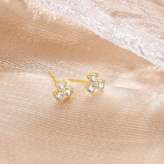 Bild von Großhandel Exquisit Stilvoll Ohrring Ohrstecker, Transparent Strassstein 18K Echtgold plattiert Messing, Frauen Umweltfreundlich Geschenk Schmuckbedarf, 19mm x 11mm, 1 Paar
