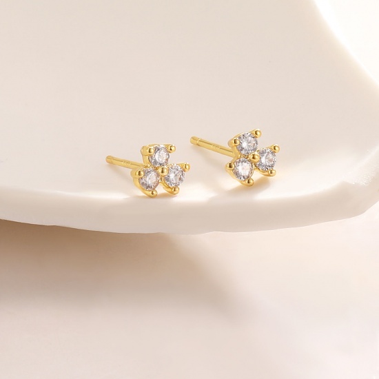Bild von Großhandel Exquisit Stilvoll Ohrring Ohrstecker, Transparent Strassstein 18K Echtgold plattiert Messing, Frauen Umweltfreundlich Geschenk Schmuckbedarf, 19mm x 11mm, 1 Paar