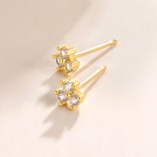 Bild von Großhandel Exquisit Stilvoll Ohrring Ohrstecker, Transparent Strassstein 18K Echtgold plattiert Messing, Frauen Umweltfreundlich Geschenk Schmuckbedarf, 19mm x 11mm, 1 Paar