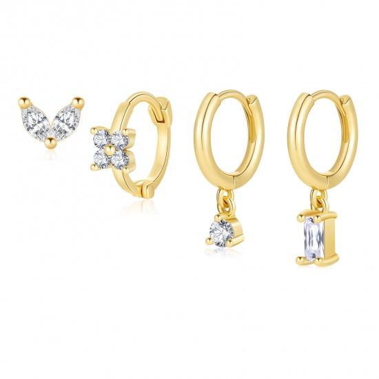 Bild von Großhandel Exquisit Stilvoll Ohrring-Set, Transparent Strassstein 18K Echtgold plattiert Messing, Frauen Umweltfreundlich Geschenk Schmuckbedarf, 11mm x 9mm, 1 Set ( 4 Stk./Set)