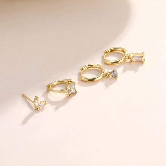 Bild von Großhandel Exquisit Stilvoll Ohrring-Set, Transparent Strassstein 18K Echtgold plattiert Messing, Frauen Umweltfreundlich Geschenk Schmuckbedarf, 11mm x 9mm, 1 Set ( 4 Stk./Set)