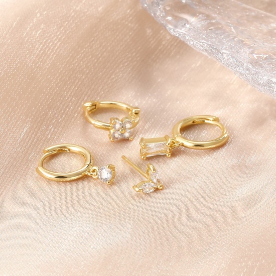 Bild von Großhandel Exquisit Stilvoll Ohrring-Set, Transparent Strassstein 18K Echtgold plattiert Messing, Frauen Umweltfreundlich Geschenk Schmuckbedarf, 11mm x 9mm, 1 Set ( 4 Stk./Set)