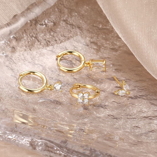 Bild von Großhandel Exquisit Stilvoll Ohrring-Set, Transparent Strassstein 18K Echtgold plattiert Messing, Frauen Umweltfreundlich Geschenk Schmuckbedarf, 11mm x 9mm, 1 Set ( 4 Stk./Set)