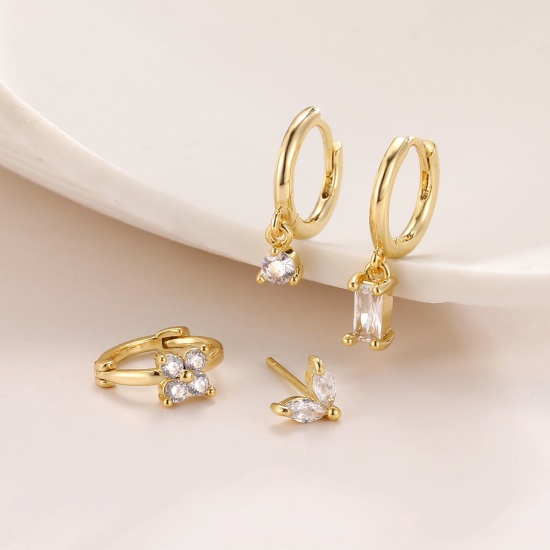 Bild von Großhandel Exquisit Stilvoll Ohrring-Set, Transparent Strassstein 18K Echtgold plattiert Messing, Frauen Umweltfreundlich Geschenk Schmuckbedarf, 11mm x 9mm, 1 Set ( 4 Stk./Set)