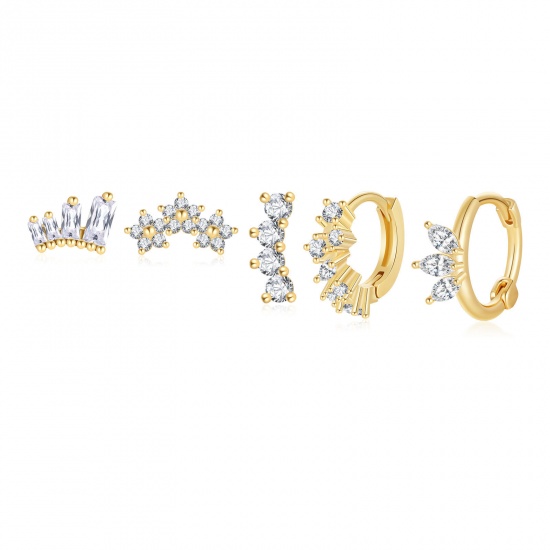 Bild von Großhandel Exquisit Stilvoll Ohrring-Set, 18K Echtgold plattiert Messing, Frauen Umweltfreundlich Geschenk Schmuckbedarf, 11mm x 9mm, 1 Set ( 5 Stk./Set)