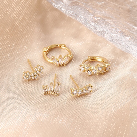 Bild von Großhandel Exquisit Stilvoll Ohrring-Set, 18K Echtgold plattiert Messing, Frauen Umweltfreundlich Geschenk Schmuckbedarf, 11mm x 9mm, 1 Set ( 5 Stk./Set)