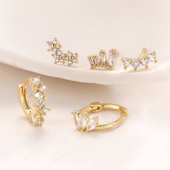 Bild von Großhandel Exquisit Stilvoll Ohrring-Set, 18K Echtgold plattiert Messing, Frauen Umweltfreundlich Geschenk Schmuckbedarf, 11mm x 9mm, 1 Set ( 5 Stk./Set)