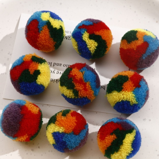 Picture of 10 PCs Polyester DIY Handmade Craft Materials Accessories Multicolor Pom Pom Ball 3cm Dia.