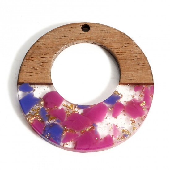 2 個 木目調樹脂 ペンダント 紫 & フクシア 環状 砂利チップ 3.8cm の画像