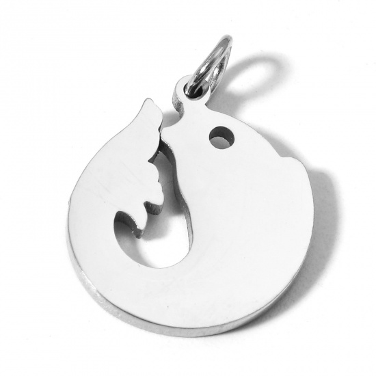 Picture of 1 Piece 304 Stainless Steel Charms Silver Tone Dolphin Animal Mirror Polishing 21mm x 15mm
