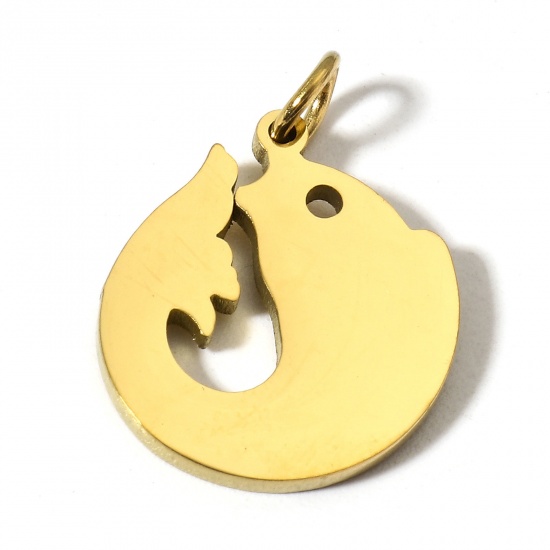 Picture of 1 Piece 304 Stainless Steel Charms 18K Gold Color Dolphin Animal Mirror Polishing 21mm x 15mm