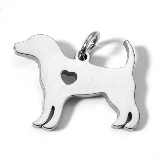 Picture of 1 Piece 304 Stainless Steel Charms Silver Tone Dog Animal Mirror Polishing 17mm x 15mm