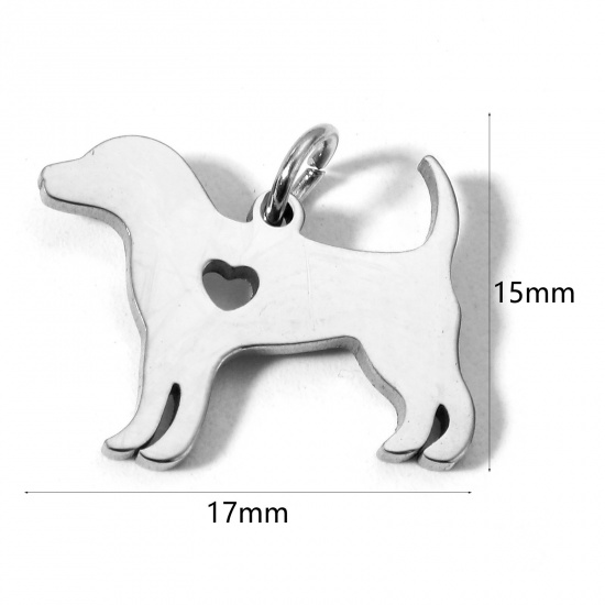 Picture of 1 Piece 304 Stainless Steel Charms Silver Tone Dog Animal Mirror Polishing 17mm x 15mm