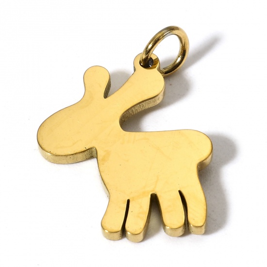 Picture of 1 Piece Eco-friendly PVD Vacuum Plating 304 Stainless Steel Blank Stamping Tags Charms Christmas Reindeer 18K Gold Plated Mirror Polishing 21mm x 14mm