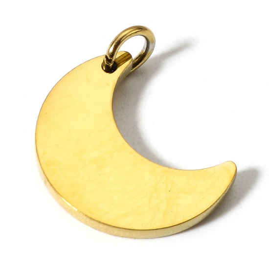 Picture of 1 Piece Eco-friendly PVD Vacuum Plating 304 Stainless Steel Galaxy Blank Stamping Tags Charms Half Moon 18K Gold Plated Mirror Polishing 18mm x 14mm