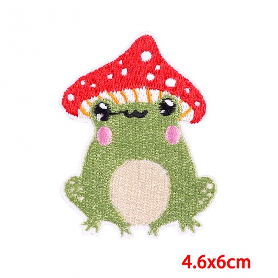 Image de 2 Pcs Patchs (Dos Avec Colle) DIY Scrapbooking Artisanat en Polyester Multicolore Grenouilles Champignon 6cm x 4.6cm