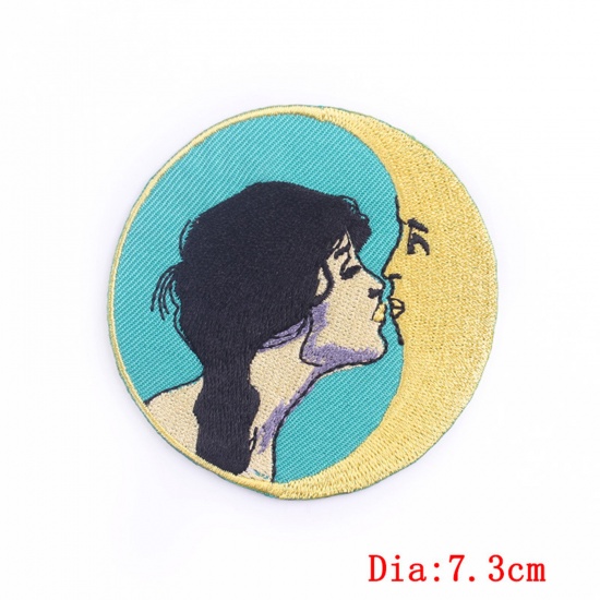 Picture of 1 Piece Polyester Appliques Patches DIY Scrapbooking Multicolor Girl Moon 7.3cm Dia.