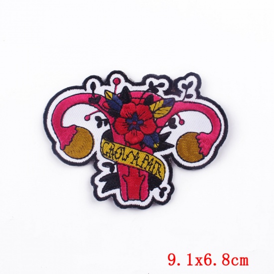 Picture of 1 Piece Polyester Appliques Patches DIY Scrapbooking Multicolor Anatomical Human Uterus Flower 9.1cm x 6.8cm