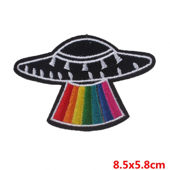 Picture of 1 Piece Polyester Appliques Patches DIY Scrapbooking Multicolor Flying Saucer 8.5cm x 1.8cm