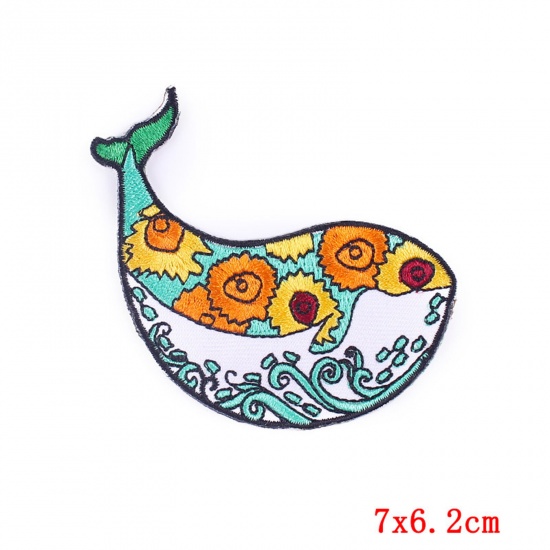 Picture of 1 Piece Polyester Appliques Patches DIY Scrapbooking Multicolor Whale Animal Flower 7cm x 6.2cm