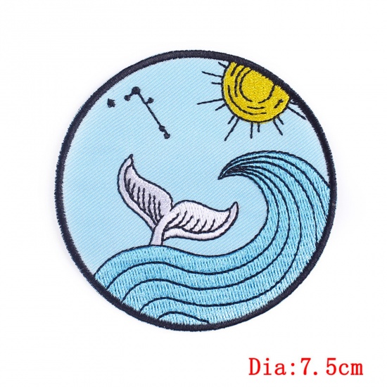 Picture of 1 Piece Polyester Appliques Patches DIY Scrapbooking Multicolor Whale Tail Sea 7.5cm Dia.