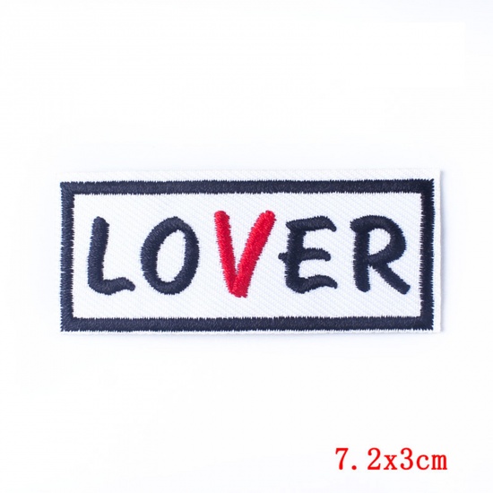Picture of 1 Piece Polyester Appliques Patches DIY Scrapbooking Multicolor Message " LOVER " 7.2cm x 3cm