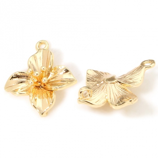 Imagen de 2 Unidades Latón Conectores Dijes Colgantes Flor 18K Oro Real Chapado 3D 14mm x 12mm