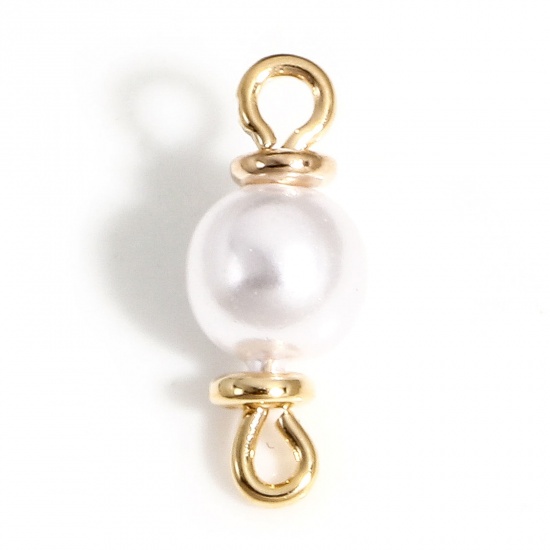 Picture of 10 PCs Brass Connectors Charms Pendants 18K Real Gold Plated Imitation Pearl 13mm x 5mm