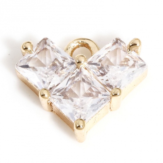 Immagine di 1 Pz Conchiglia + Ottone San Valentino Charms Cuore 18K Vero Oro Placcato Trasparente Cubic Zirconiae 8.5mm x 7mm