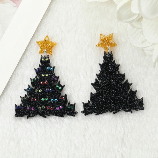 Image de 10 PCs Acrylic Christmas Pendants Christmas Tree Star Black 4cm x 3.9cm