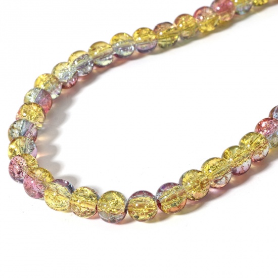 Image de 5 Enfilades (env. 102 Pcs/Enfilade) Perles pour DIY Fabrication de Bijoux de Charme en Verre Rond Multicolore Motif à Petites Fleurs, Env. 8mm Dia, Trou: 1mm, 75cm long
