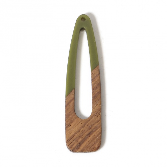 Picture of 2 PCs Wood Effect Resin Pendants Olive Green Drop 6.7cm x 1.7cm