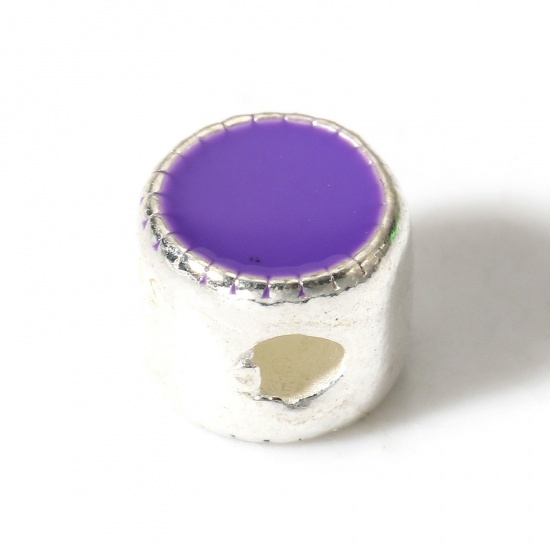Imagen de 1 Unidad Plata de Ley Cuentas para la Fabricación de Joyas con Dijes de Bricolaje Plano Redondo Plata Púrpura Esmalte de Doble Cara 5mm Dia.