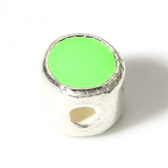 Imagen de 1 Unidad Plata de Ley Cuentas para la Fabricación de Joyas con Dijes de Bricolaje Plano Redondo Plata Verde Esmalte de Doble Cara 5mm Dia.