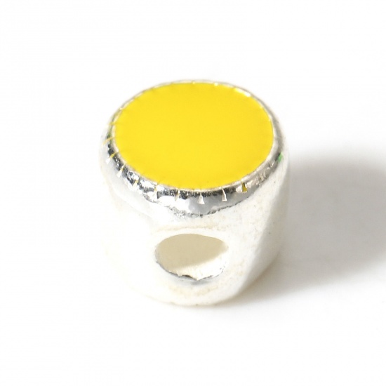 Imagen de 1 Unidad Plata de Ley Cuentas para la Fabricación de Joyas con Dijes de Bricolaje Plano Redondo Plata Amarillo Esmalte de Doble Cara 5mm Dia.