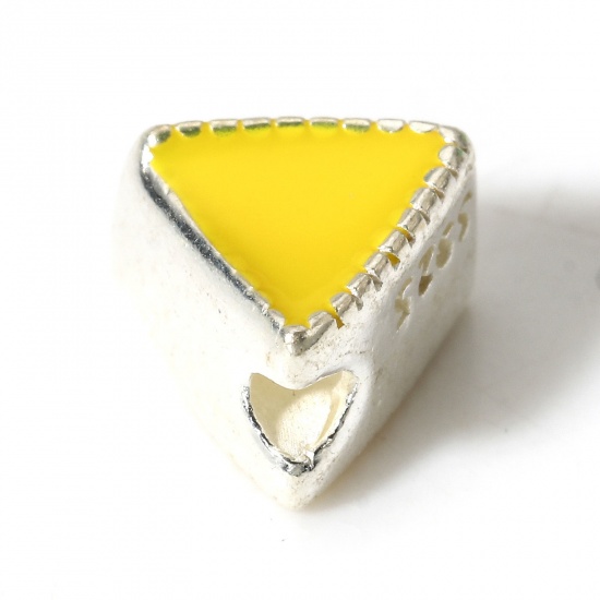 Imagen de 1 Unidad Plata de Ley Cuentas para la Fabricación de Joyas con Dijes de Bricolaje Triángulo Plata Amarillo Esmalte de Doble Cara 6mm x 6mm-5mm x 8mm Dia.