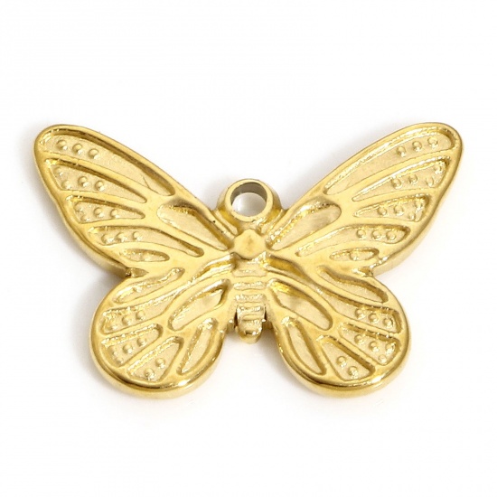 Picture of 1 Piece Vacuum Plating 304 Stainless Steel Insect Charms Gold Plated Butterfly Animal 16mm x 11mm