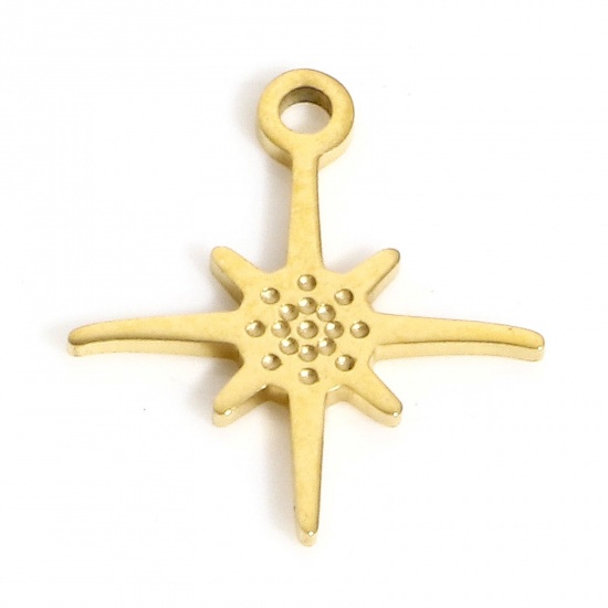 Picture of 1 Piece Vacuum Plating 304 Stainless Steel Stylish Charms Gold Plated Star 10.5mm x 9.5mm