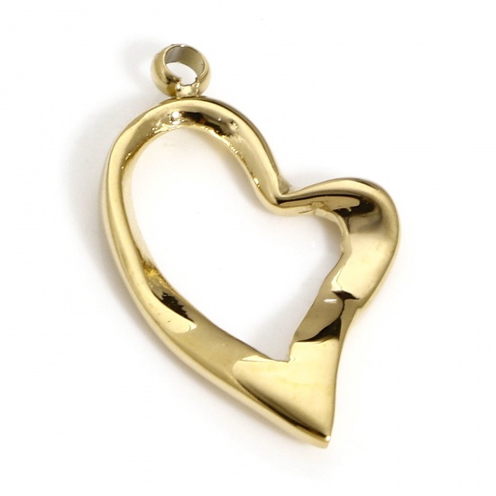 Picture of 1 Piece Vacuum Plating 316 Stainless Steel Stylish Charms Gold Plated Heart 21mm x 11mm