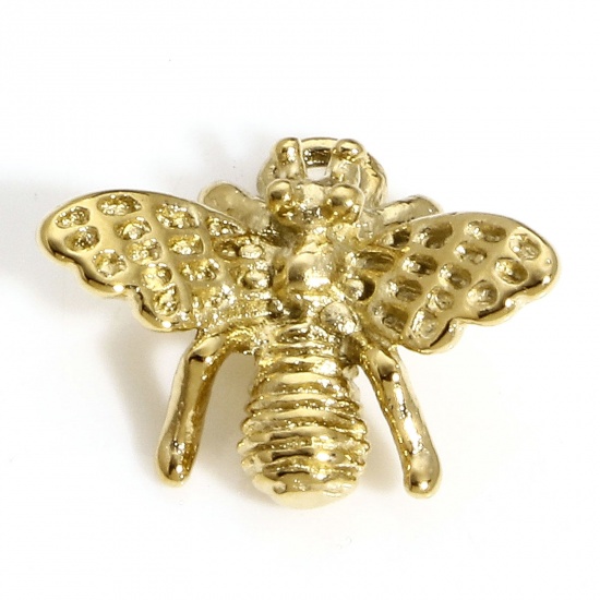 Picture of 1 Piece Vacuum Plating 316 Stainless Steel Insect Charms Gold Plated Bee Animal 14mm x 12mm