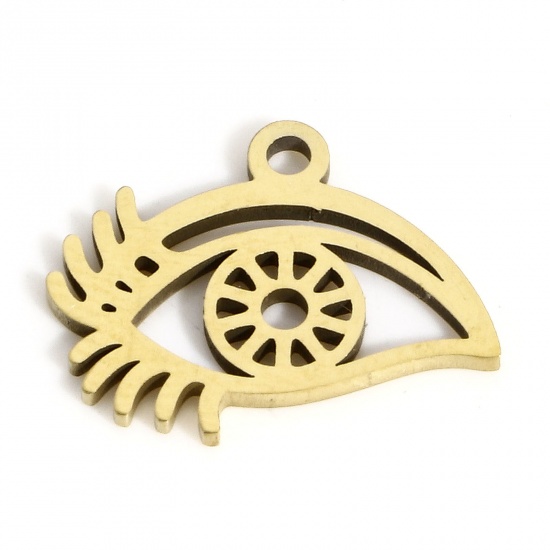 Picture of 1 Piece Eco-friendly PVD Vacuum Plating 304 Stainless Steel Religious Charms 18K Real Gold Plated Eye Hollow 15mm x 11mm