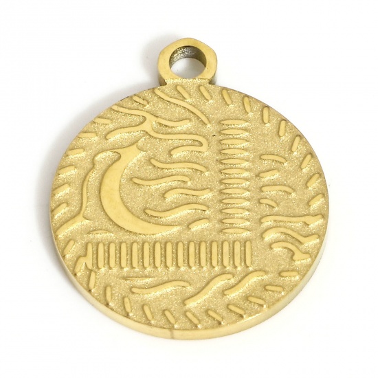 Picture of 1 Piece Eco-friendly PVD Vacuum Plating 304 Stainless Steel Geometric Charms 18K Real Gold Plated Round Moon 17.5mm x 15mm