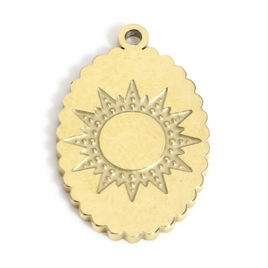 Picture of 1 Piece Eco-friendly PVD Vacuum Plating 304 Stainless Steel Geometric Charms 18K Real Gold Plated Oval Sun 18.5mm x 12mm