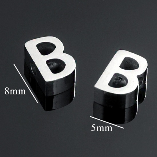 5 個 304ステンレス鋼 チャーム レター シルバートーン 文字「 B」 8mm x 5mm の画像
