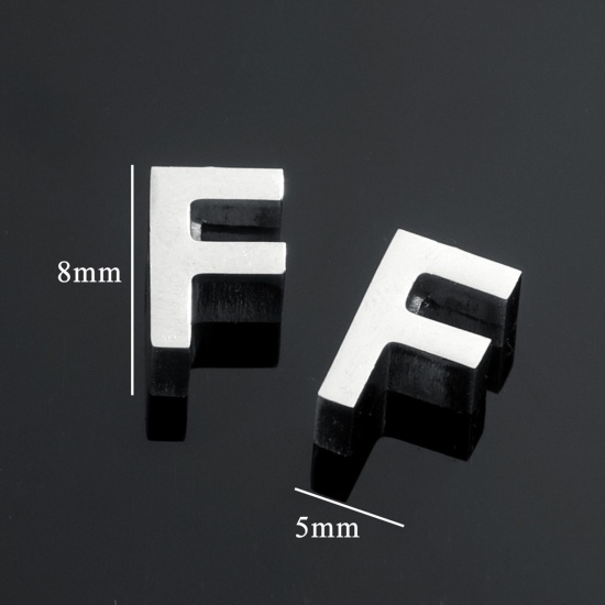 5 個 304ステンレス鋼 チャーム レター シルバートーン 文字「 F」 8mm x 5mm の画像