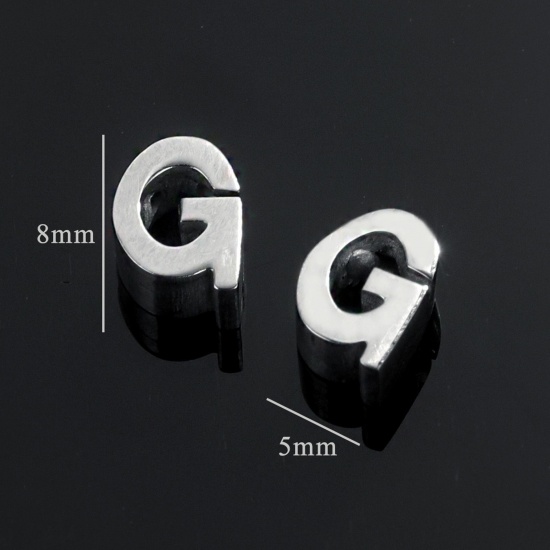 5 個 304ステンレス鋼 チャーム レター シルバートーン 文字「 G」 8mm x 5mm の画像