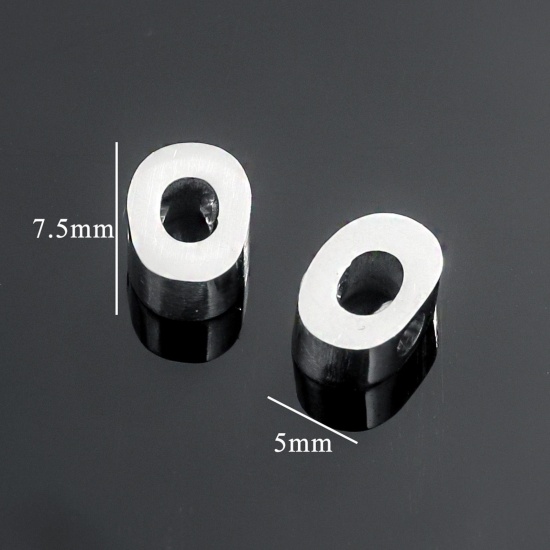 5 個 304ステンレス鋼 チャーム レター シルバートーン 文字「 O」 7.5mm x 5mm の画像