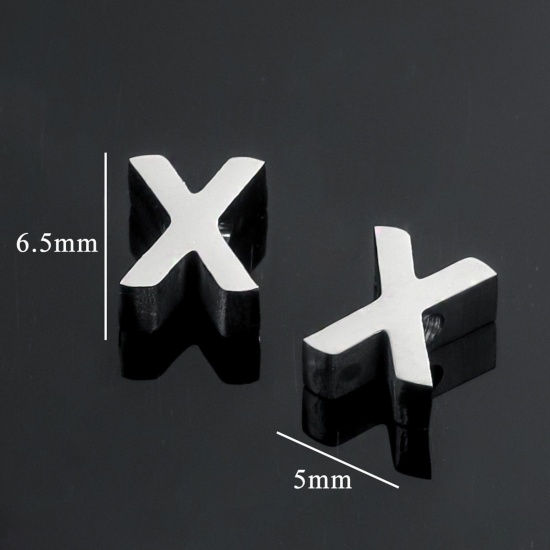 5 個 304ステンレス鋼 チャーム レター シルバートーン 文字「 X」 6.5mm x 5mm の画像